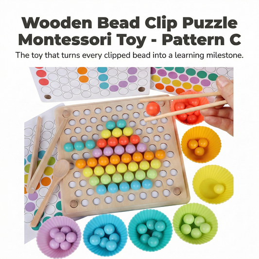 Wooden Bead Clip Puzzle Montessori Toy - Pattern Cards Ages 2-6