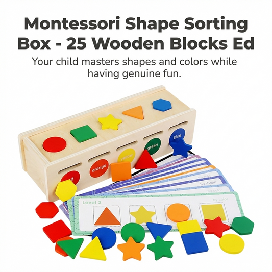 Montessori Shape Sorting Box - 25 Wooden Blocks Educational Toy