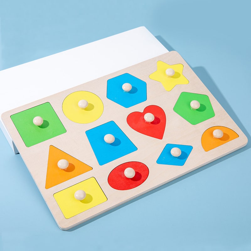 12 Flush-mounted Wooden Geometric Shapes Puzzle