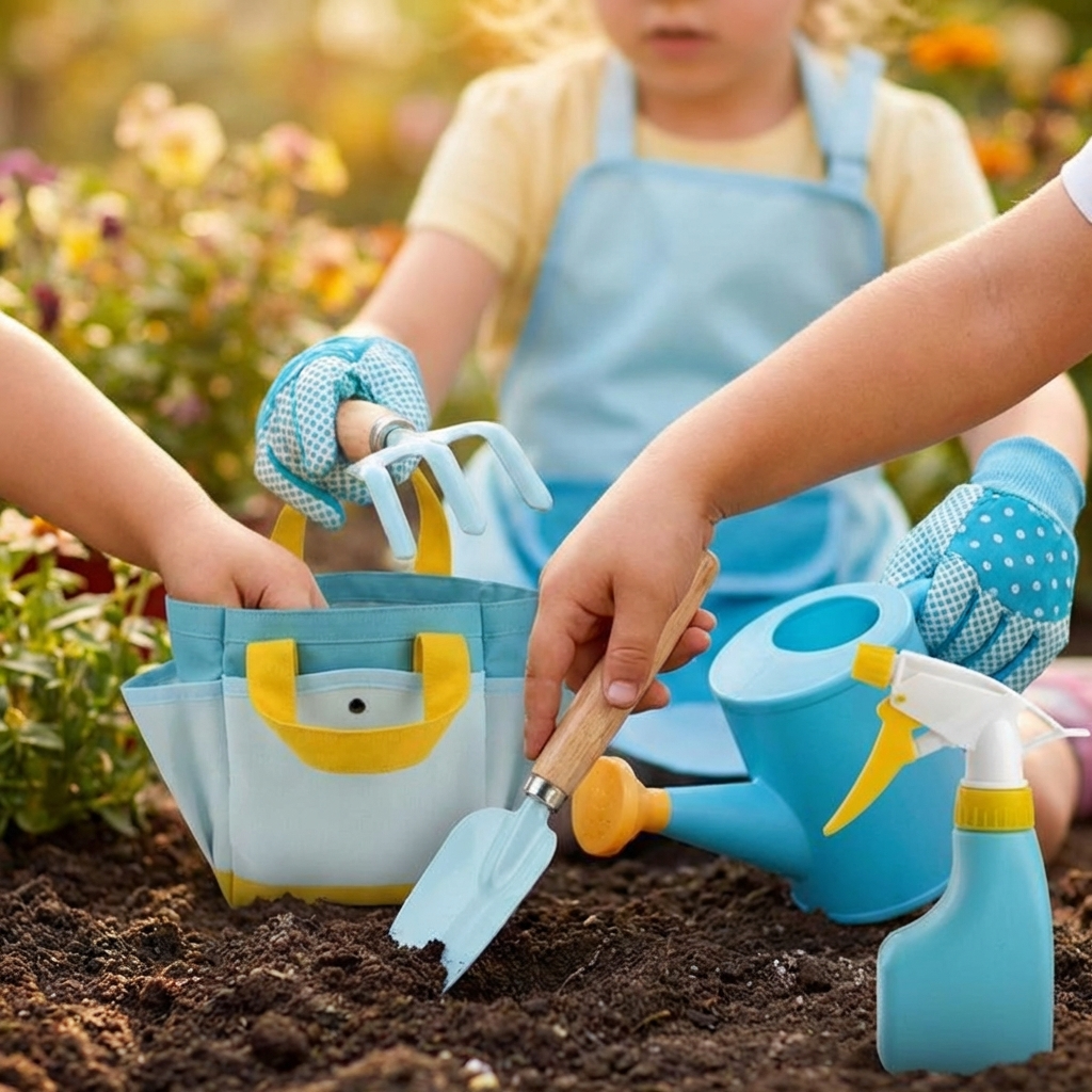 Kids Garden Tool Set - Colorful Garden Play Kit with Apron