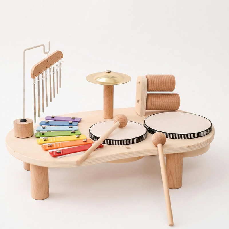 Wooden Montessori Xylophone with Wind Chimes - Educational Music Toy 3+