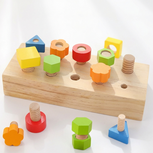 Wooden Nut & Bolt Building Set - Montessori Color Shape Sorter