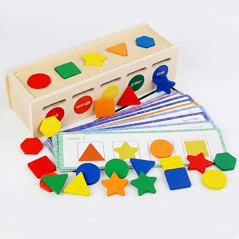 Montessori Shape Sorting Box - 25 Wooden Blocks Educational Toy