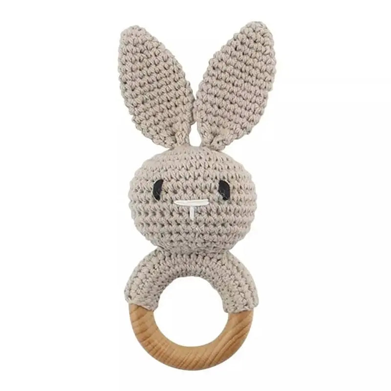 Grey Knitted Bunny Wooden Rattle