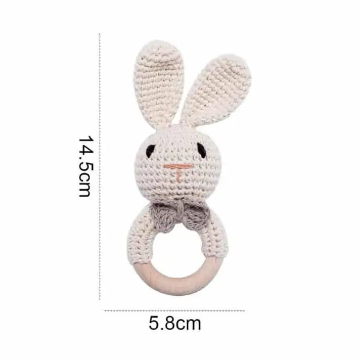 White Knitted Bunny Wooden Rattle