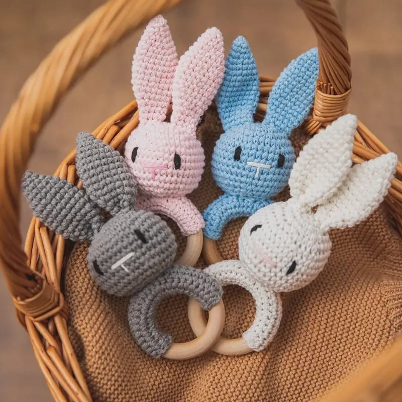 Knitted Bunny Wooden Rattle