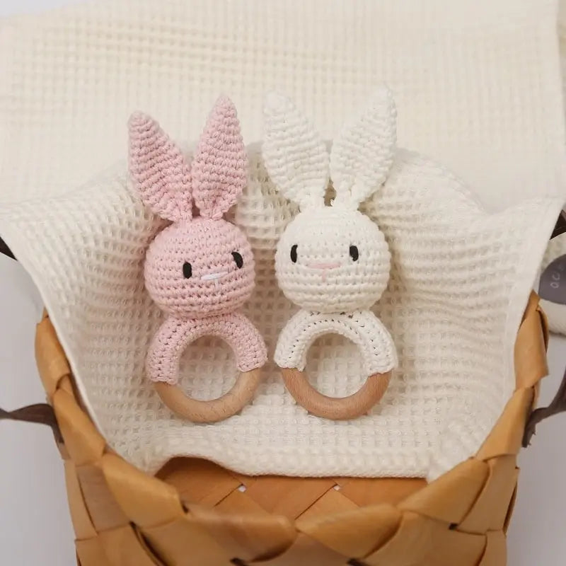 Knitted Bunny Wooden Rattle