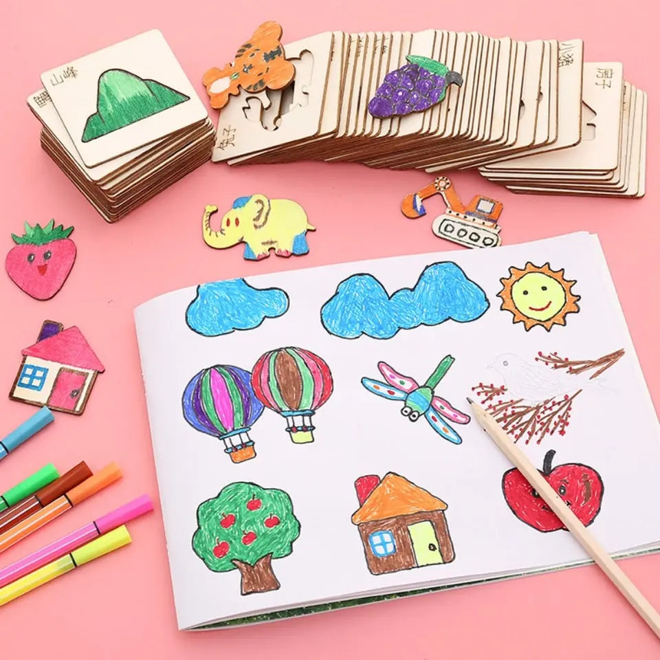 Montessori Wooden Stencils for Children - 20 Pieces