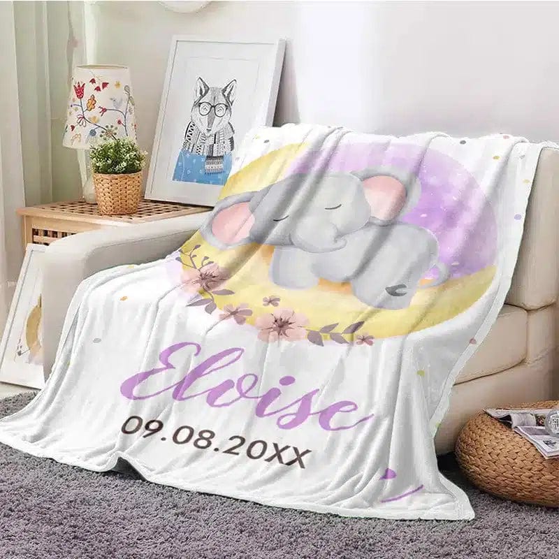 Elephant Pink / 150x200cm Personalized Baby and Newborn Blanket