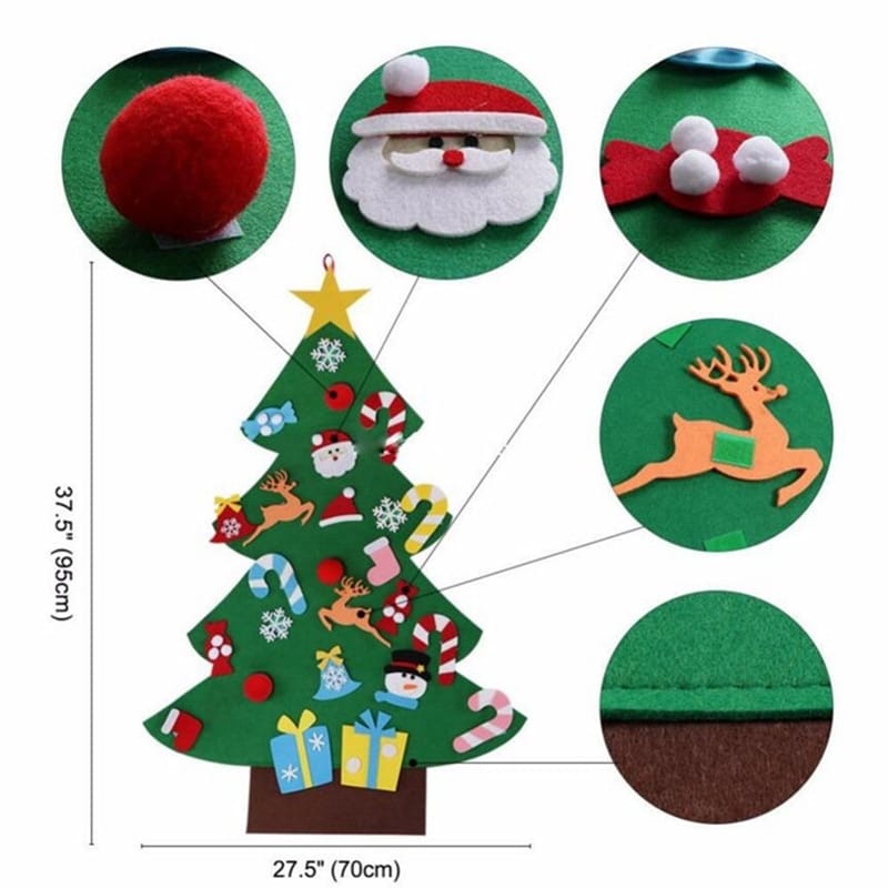 Felt Christmas Tree - 95cm - 26 Decoration Pieces | INCLUDED: LED Light Garland