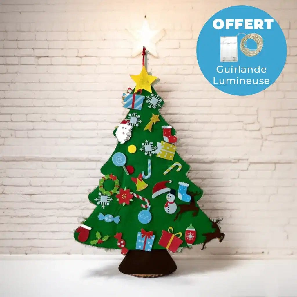 Felt Christmas Tree - 95cm - 26 Decoration Pieces | INCLUDED: LED Light Garland