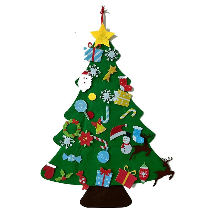 Felt Christmas Tree - 95cm - 26 Decoration Pieces | INCLUDED: LED Light Garland