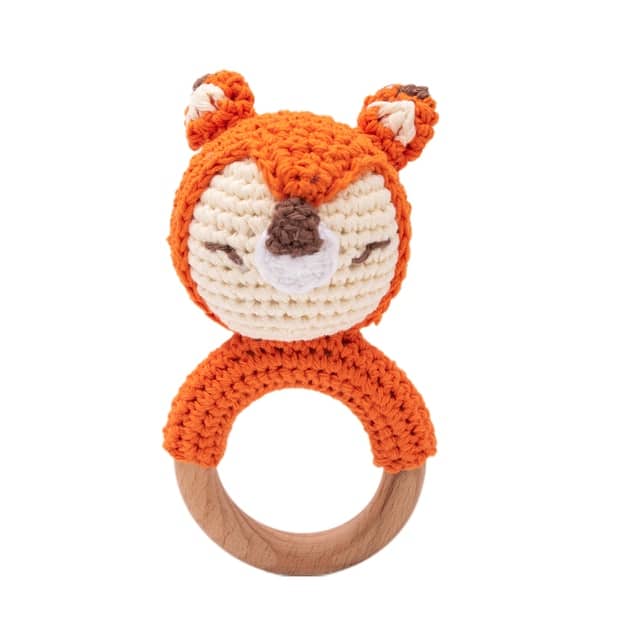 Fox Knitted Animals Wooden Rattles