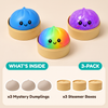 What's inside the 3-pack: 3 mystery dumplings + 3 steamer boxes