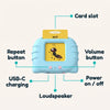 MyFirstWords reader features: card slot, buttons, USB-C charging, loudspeaker