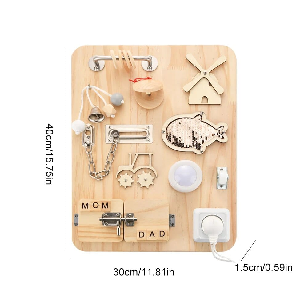 Mom Dad Busy Board Montessori Natural Wood