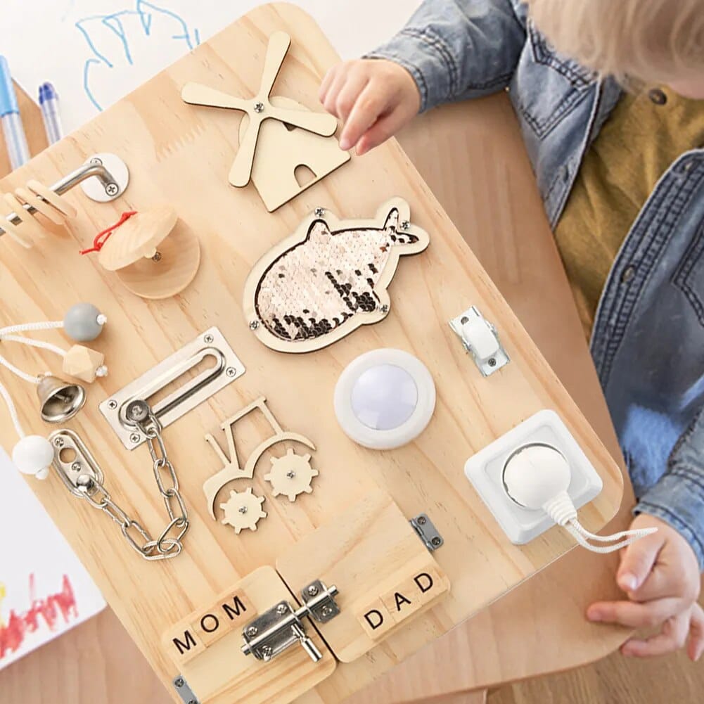 Mom Dad Busy Board Montessori Natural Wood