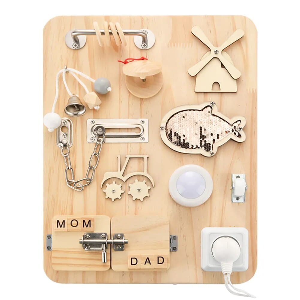 Mom Dad Busy Board Montessori Natural Wood