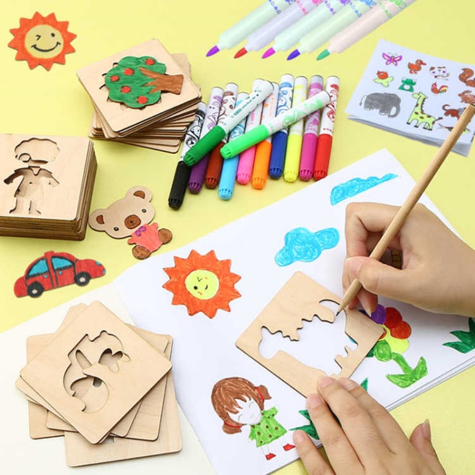 Montessori Wooden Stencils for Children - 20 Pieces