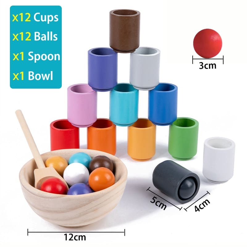 Montessori Wooden Toy Ball and Sorting Cup