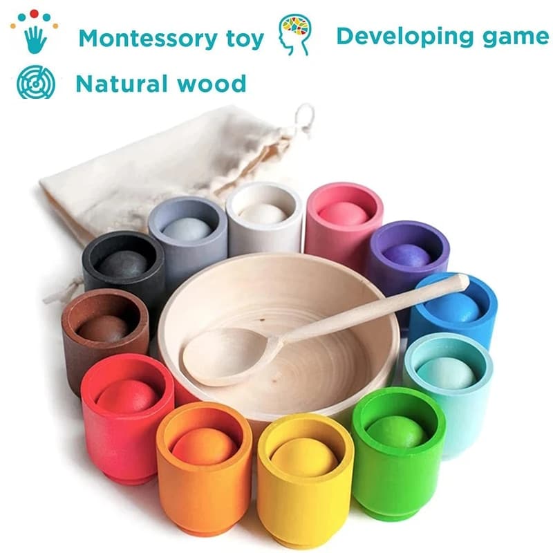 Montessori Wooden Toy Ball and Sorting Cup