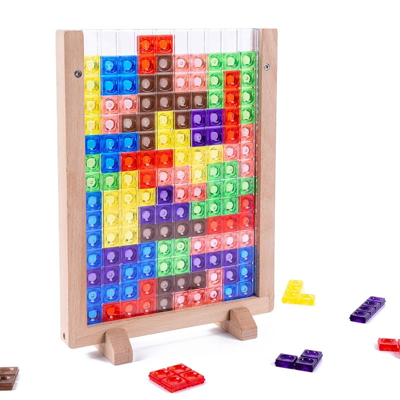 Tetris Puzzle Game - Wooden Base - Unlimited Play