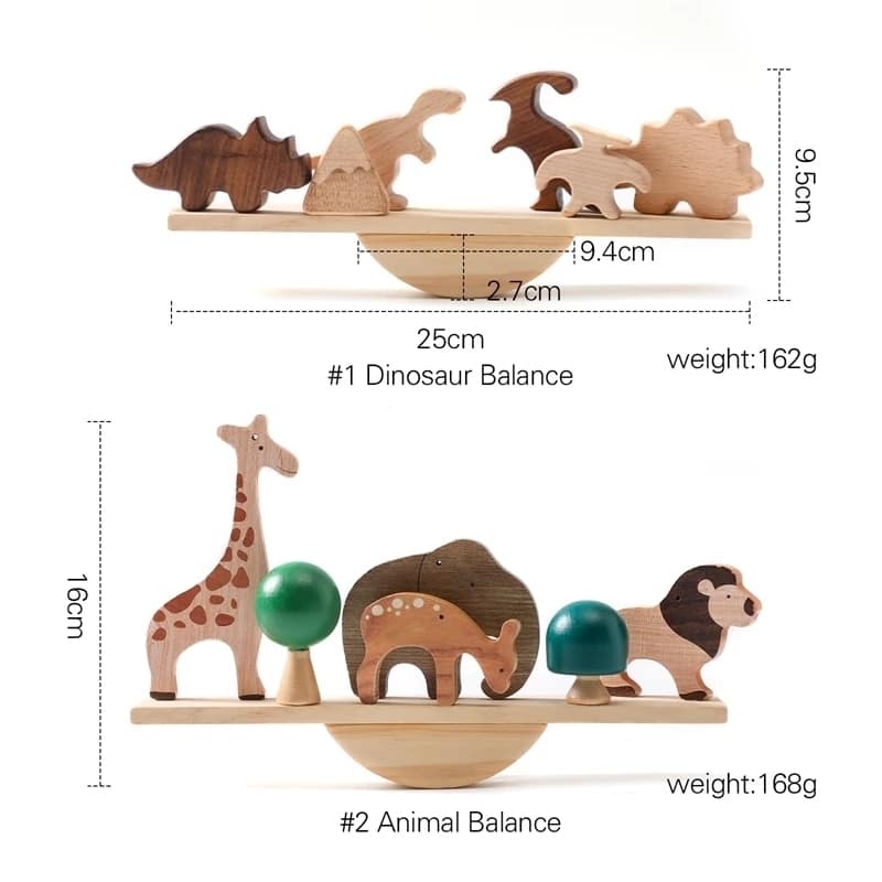 Wooden Animal and Dinosaur Balancing Game