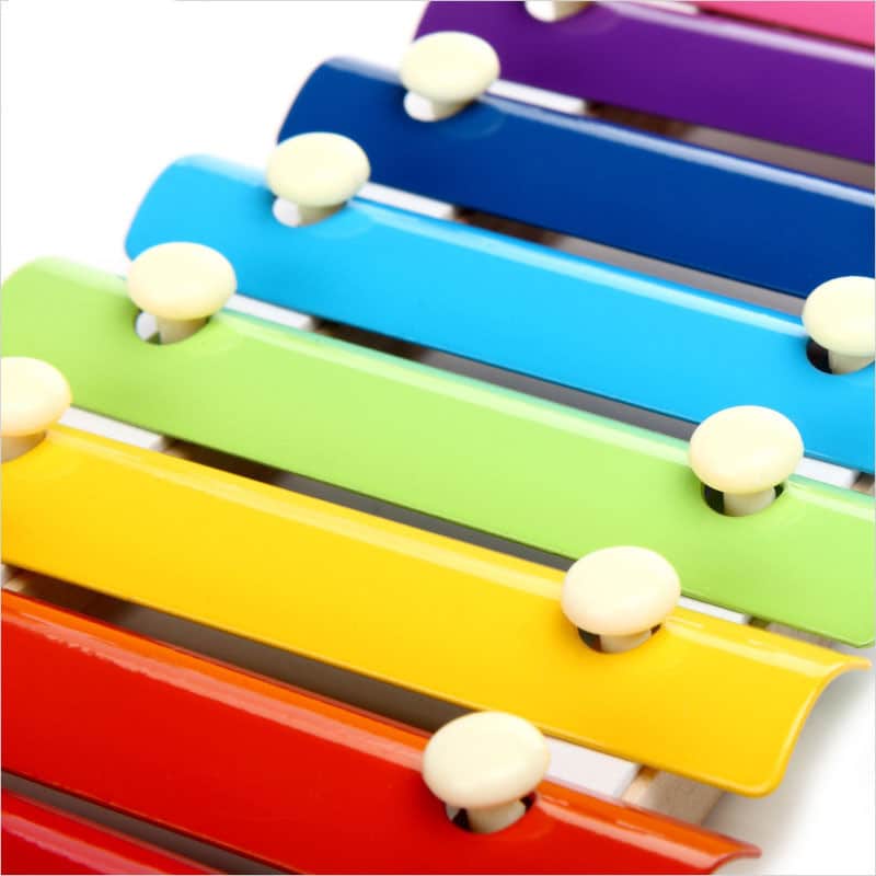 Wooden xylophone with colorful keys