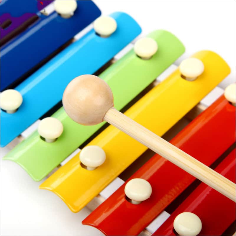 Wooden xylophone with colorful keys